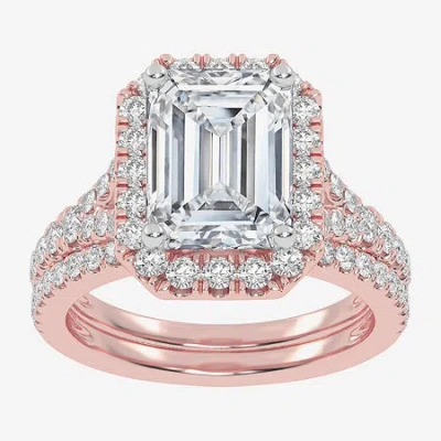 Modern Bride (g-h / Vs2-si1) Womens 3 3/4 Ct. T.w. Lab Grown White Diamond 14k Rose Gold Side Stone Halo Bridal S In Pink