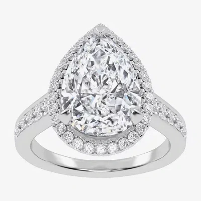 Modern Bride (g-h / Vs2-si1) Womens 4 1/2 Ct. T.w. Lab Grown White Diamond 14k Gold Side Stone Halo Engagement Ri In Silver