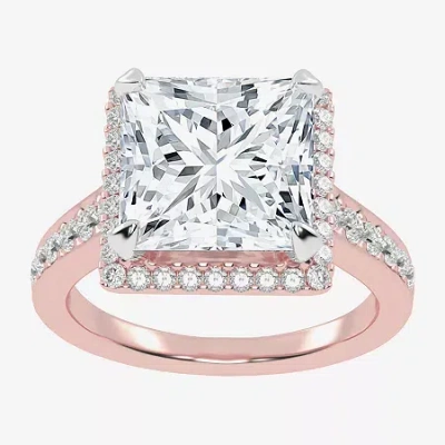 Modern Bride (g-h / Vs2-si1) Womens 4 1/2 Ct. T.w. Lab Grown White Diamond 14k Gold Side Stone Halo Engagement Ri In Pink