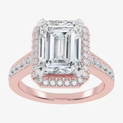 Modern Bride (g-h / Vs2-si1) Womens 4 1/2 Ct. T.w. Lab Grown White Diamond 14k Gold Side Stone Halo Engagement Ri In Pink