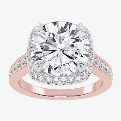 Modern Bride (g-h / Vs2-si1) Womens 4 1/2 Ct. T.w. Lab Grown White Diamond 14k Gold Side Stone Halo Engagement Ri In Pink