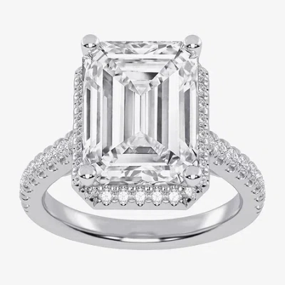 Modern Bride (g-h / Vs2-si1) Womens 4 1/2 Ct. T.w. Lab Grown White Diamond 14k White Gold Side Stone Halo Engagem In Silver