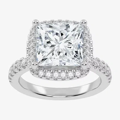 Modern Bride (g-h / Vs2-si1) Womens 4 1/2 Ct. T.w. Lab Grown White Diamond 14k White Gold Side Stone Halo Engagem In Silver