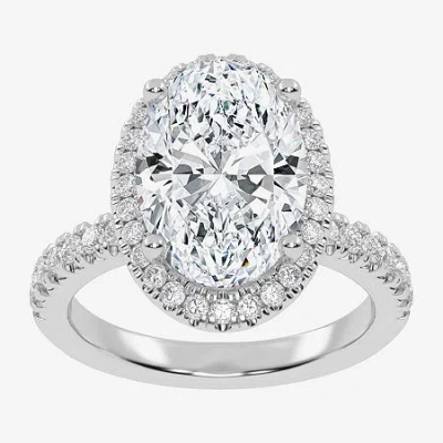 Modern Bride (g-h / Vs2-si1) Womens 4 1/2 Ct. T.w. Lab Grown White Diamond 14k White Gold Side Stone Halo Engagem In Silver