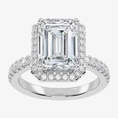 Modern Bride (g-h / Vs2-si1) Womens 4 1/2 Ct. T.w. Lab Grown White Diamond 14k White Gold Side Stone Halo Engagem In Silver