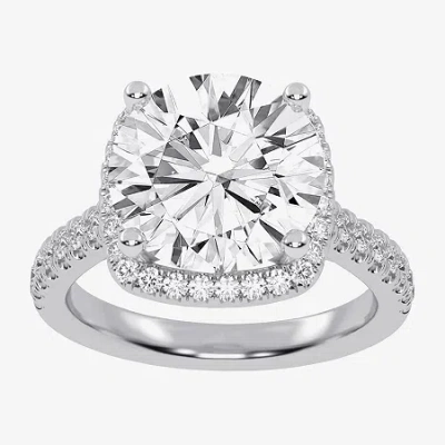 Modern Bride (g-h / Vs2-si1) Womens 4 1/2 Ct. T.w. Lab Grown White Diamond 14k White Gold Side Stone Halo Engagem In Silver
