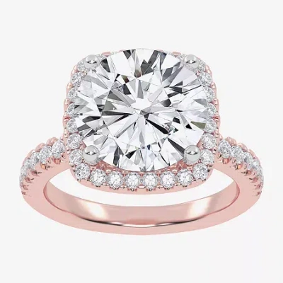 Modern Bride (g-h / Vs2-si1) Womens 4 1/2 Ct. T.w. Lab Grown White Diamond 14k White Gold Side Stone Halo Engagem In Pink
