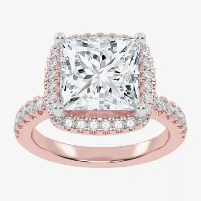 Modern Bride (g-h / Vs2-si1) Womens 4 1/2 Ct. T.w. Lab Grown White Diamond 14k White Gold Side Stone Halo Engagem In Pink