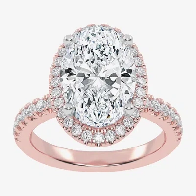 Modern Bride (g-h / Vs2-si1) Womens 4 1/2 Ct. T.w. Lab Grown White Diamond 14k White Gold Side Stone Halo Engagem In Pink