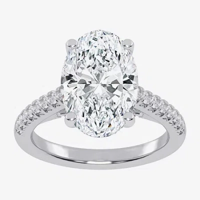 Modern Bride (g-h / Vs2-si1) Womens 4 1/3 Ct. T.w. Lab Grown White Diamond 14k White Gold Oval Side Stone Engagem In Silver