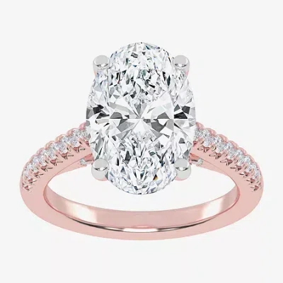 Modern Bride (g-h / Vs2-si1) Womens 4 1/3 Ct. T.w. Lab Grown White Diamond 14k White Gold Oval Side Stone Engagem In Pink
