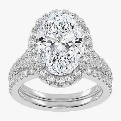 Modern Bride (g-h / Vs2-si1) Womens 4 3/4 Ct. T.w. Lab Grown White Diamond 14k Rose Gold Oval Side Stone Halo Bri In Silver