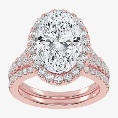 Modern Bride (g-h / Vs2-si1) Womens 4 3/4 Ct. T.w. Lab Grown White Diamond 14k Rose Gold Oval Side Stone Halo Bri