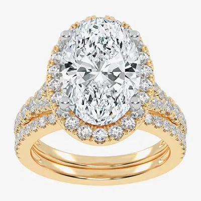 Modern Bride (g-h / Vs2-si1) Womens 4 3/4 Ct. T.w. Lab Grown White Diamond 14k Rose Gold Oval Side Stone Halo Bri