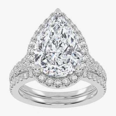 Modern Bride (g-h / Vs2-si1) Womens 4 3/4 Ct. T.w. Lab Grown White Diamond 14k Rose Gold Pear Side Stone Halo Bri In Metallic