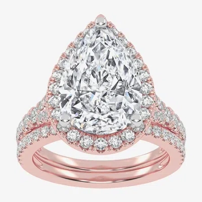 Modern Bride (g-h / Vs2-si1) Womens 4 3/4 Ct. T.w. Lab Grown White Diamond 14k Rose Gold Pear Side Stone Halo Bri