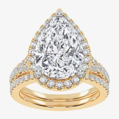Modern Bride (g-h / Vs2-si1) Womens 4 3/4 Ct. T.w. Lab Grown White Diamond 14k Rose Gold Pear Side Stone Halo Bri