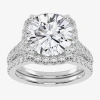 Modern Bride (g-h / Vs2-si1) Womens 4 3/4 Ct. T.w. Lab Grown White Diamond 14k Rose Gold Round Side Stone Halo Br In Silver