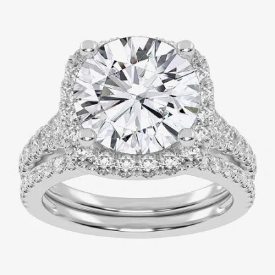 Modern Bride (g-h / Vs2-si1) Womens 4 3/4 Ct. T.w. Lab Grown White Diamond 14k Rose Gold Round Side Stone Halo Br In Silver