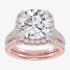 Modern Bride (g-h / Vs2-si1) Womens 4 3/4 Ct. T.w. Lab Grown White Diamond 14k Rose Gold Round Side Stone Halo Br In Pink