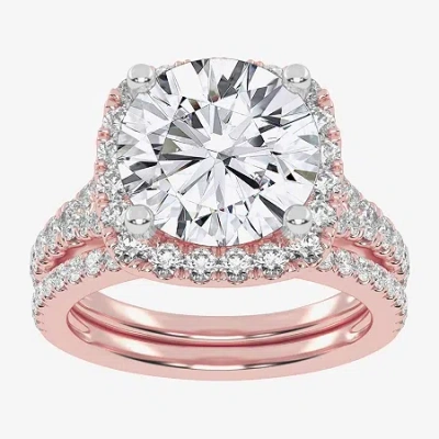 Modern Bride (g-h / Vs2-si1) Womens 4 3/4 Ct. T.w. Lab Grown White Diamond 14k Rose Gold Round Side Stone Halo Br In Pink