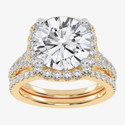 Modern Bride (g-h / Vs2-si1) Womens 4 3/4 Ct. T.w. Lab Grown White Diamond 14k Rose Gold Round Side Stone Halo Br