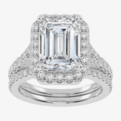 Modern Bride (g-h / Vs2-si1) Womens 4 3/4 Ct. T.w. Lab Grown White Diamond 14k Rose Gold Side Stone Halo Bridal S In Silver
