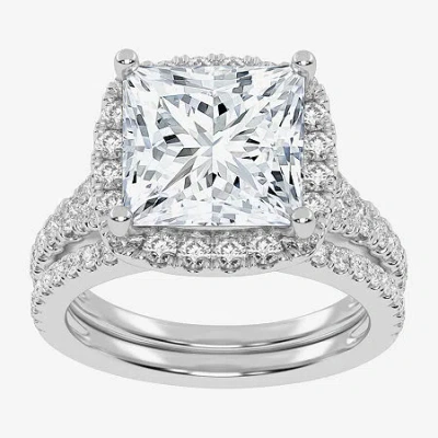 Modern Bride (g-h / Vs2-si1) Womens 4 3/4 Ct. T.w. Lab Grown White Diamond 14k Rose Gold Side Stone Halo Bridal S In Silver