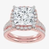 Modern Bride (g-h / Vs2-si1) Womens 4 3/4 Ct. T.w. Lab Grown White Diamond 14k Rose Gold Side Stone Halo Bridal S In Pink