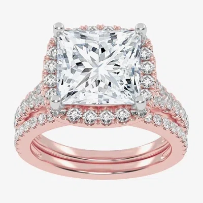 Modern Bride (g-h / Vs2-si1) Womens 4 3/4 Ct. T.w. Lab Grown White Diamond 14k Rose Gold Side Stone Halo Bridal S In Pink