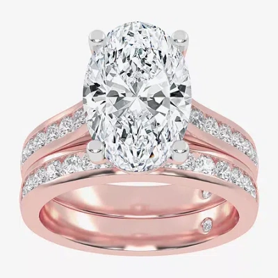 Modern Bride (g-h / Vs2-si1) Womens 4 Ct. T.w. Lab Grown White Diamond 14k White Gold Oval Side Stone Bridal Set In Pink