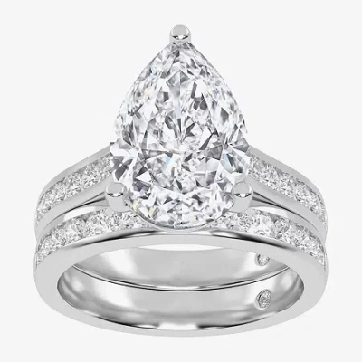 Modern Bride (g-h / Vs2-si1) Womens 4 Ct. T.w. Lab Grown White Diamond 14k White Gold Pear Side Stone Bridal Set