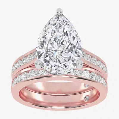 Modern Bride (g-h / Vs2-si1) Womens 4 Ct. T.w. Lab Grown White Diamond 14k White Gold Pear Side Stone Bridal Set In Pink