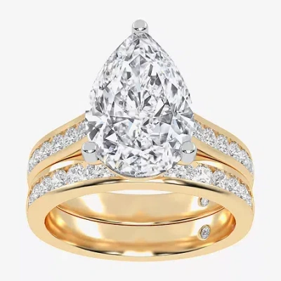Modern Bride (g-h / Vs2-si1) Womens 4 Ct. T.w. Lab Grown White Diamond 14k White Gold Pear Side Stone Bridal Set