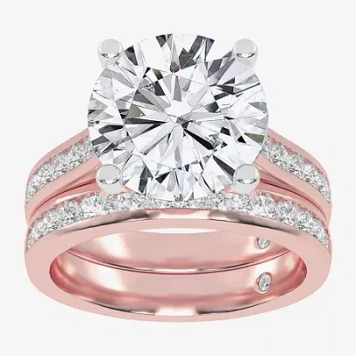 Modern Bride (g-h / Vs2-si1) Womens 4 Ct. T.w. Lab Grown White Diamond 14k White Gold Round Side Stone Bridal Set In Pink