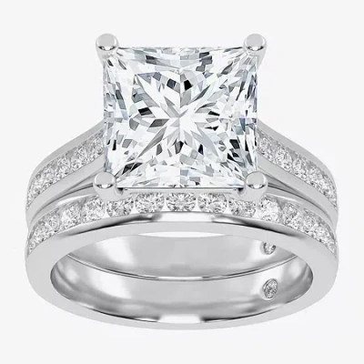 Modern Bride (g-h / Vs2-si1) Womens 4 Ct. T.w. Lab Grown White Diamond 14k White Gold Side Stone Bridal Set In Silver