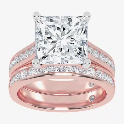 Modern Bride (g-h / Vs2-si1) Womens 4 Ct. T.w. Lab Grown White Diamond 14k White Gold Side Stone Bridal Set In Pink