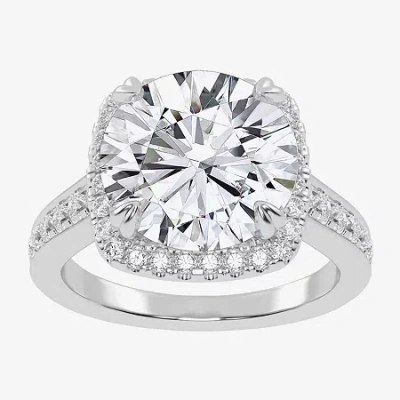 Modern Bride (g-h / Vs2-si1) Womens 5 1/2 Ct. T.w. Lab Grown White Diamond 14k Gold Side Stone Halo Engagement Ri In Silver