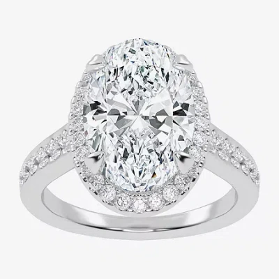 Modern Bride (g-h / Vs2-si1) Womens 5 1/2 Ct. T.w. Lab Grown White Diamond 14k Gold Side Stone Halo Engagement Ri In Silver