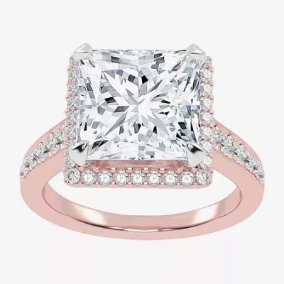 Modern Bride (g-h / Vs2-si1) Womens 5 1/2 Ct. T.w. Lab Grown White Diamond 14k Gold Side Stone Halo Engagement Ri In Pink