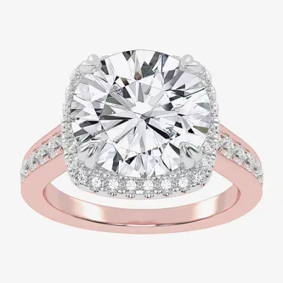 Modern Bride (g-h / Vs2-si1) Womens 5 1/2 Ct. T.w. Lab Grown White Diamond 14k Gold Side Stone Halo Engagement Ri In Pink