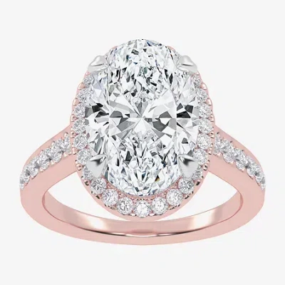 Modern Bride (g-h / Vs2-si1) Womens 5 1/2 Ct. T.w. Lab Grown White Diamond 14k Gold Side Stone Halo Engagement Ri In Pink