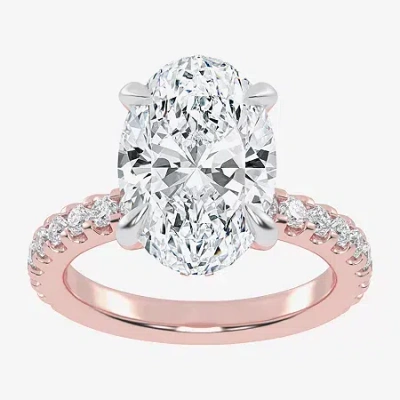 Modern Bride (g-h / Vs2-si1) Womens 5 1/2 Ct. T.w. Lab Grown White Diamond 14k White Gold Oval Side Stone Engagem In Pink