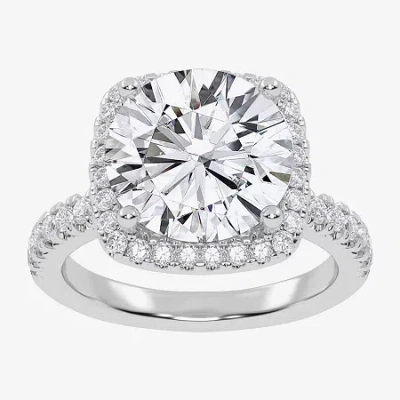 Modern Bride (g-h / Vs2-si1) Womens 5 1/2 Ct. T.w. Lab Grown White Diamond 14k White Gold Side Stone Halo Engagem In Silver
