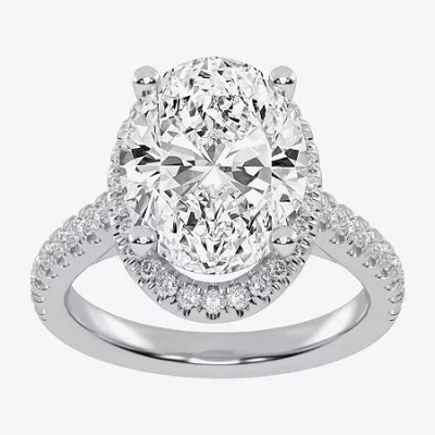 Modern Bride (g-h / Vs2-si1) Womens 5 1/2 Ct. T.w. Lab Grown White Diamond 14k White Gold Side Stone Halo Engagem In Silver
