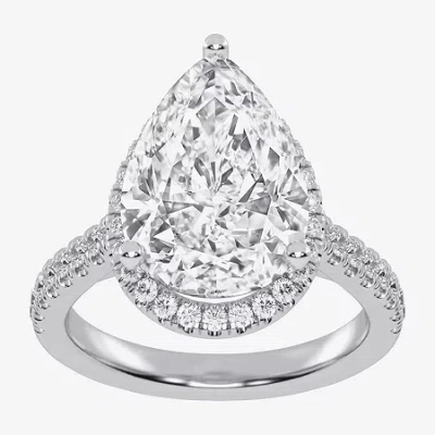 Modern Bride (g-h / Vs2-si1) Womens 5 1/2 Ct. T.w. Lab Grown White Diamond 14k White Gold Side Stone Halo Engagem In Silver