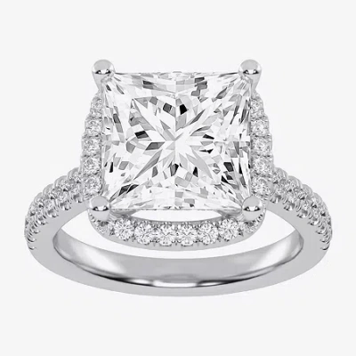 Modern Bride (g-h / Vs2-si1) Womens 5 1/2 Ct. T.w. Lab Grown White Diamond 14k White Gold Side Stone Halo Engagem In Silver