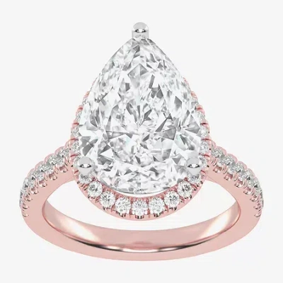 Modern Bride (g-h / Vs2-si1) Womens 5 1/2 Ct. T.w. Lab Grown White Diamond 14k White Gold Side Stone Halo Engagem In Pink