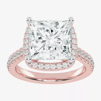 Modern Bride (g-h / Vs2-si1) Womens 5 1/2 Ct. T.w. Lab Grown White Diamond 14k White Gold Side Stone Halo Engagem In Pink