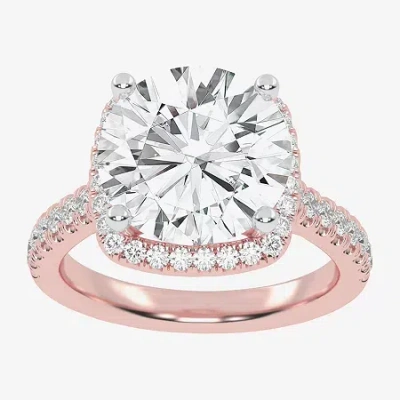 Modern Bride (g-h / Vs2-si1) Womens 5 1/2 Ct. T.w. Lab Grown White Diamond 14k White Gold Side Stone Halo Engagem In Pink